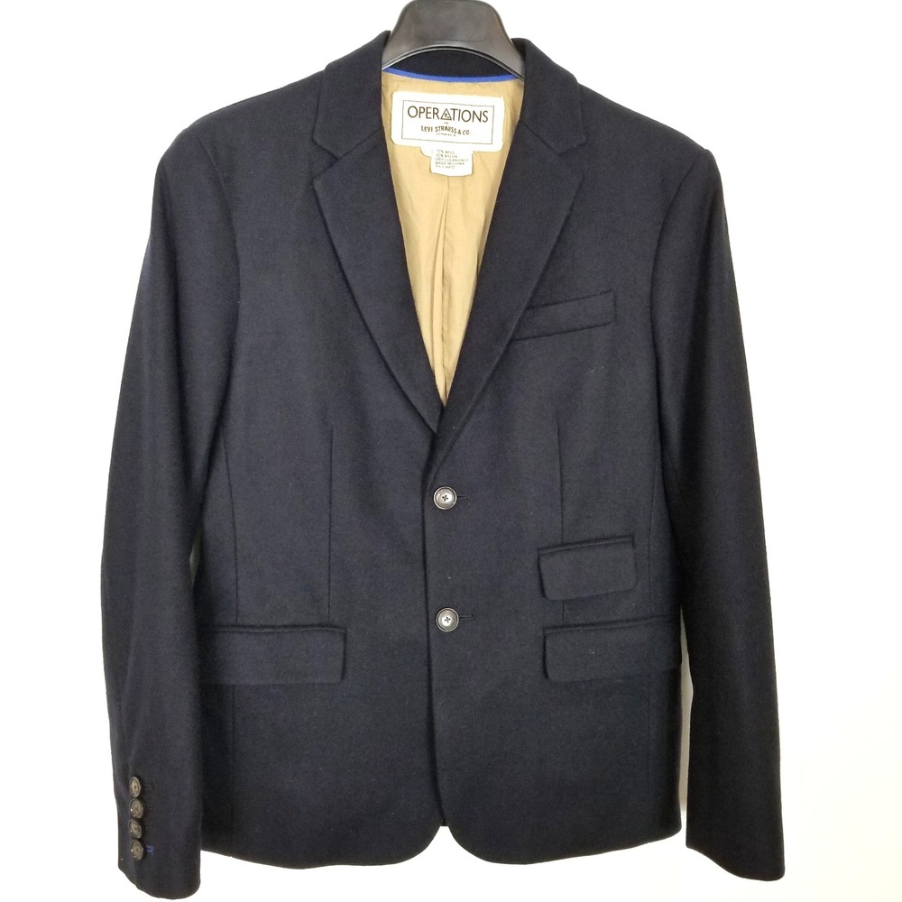 VTG Operations for Levi Strauss Men Wool Blend Blazer Jacket Sz L Navy Button Up